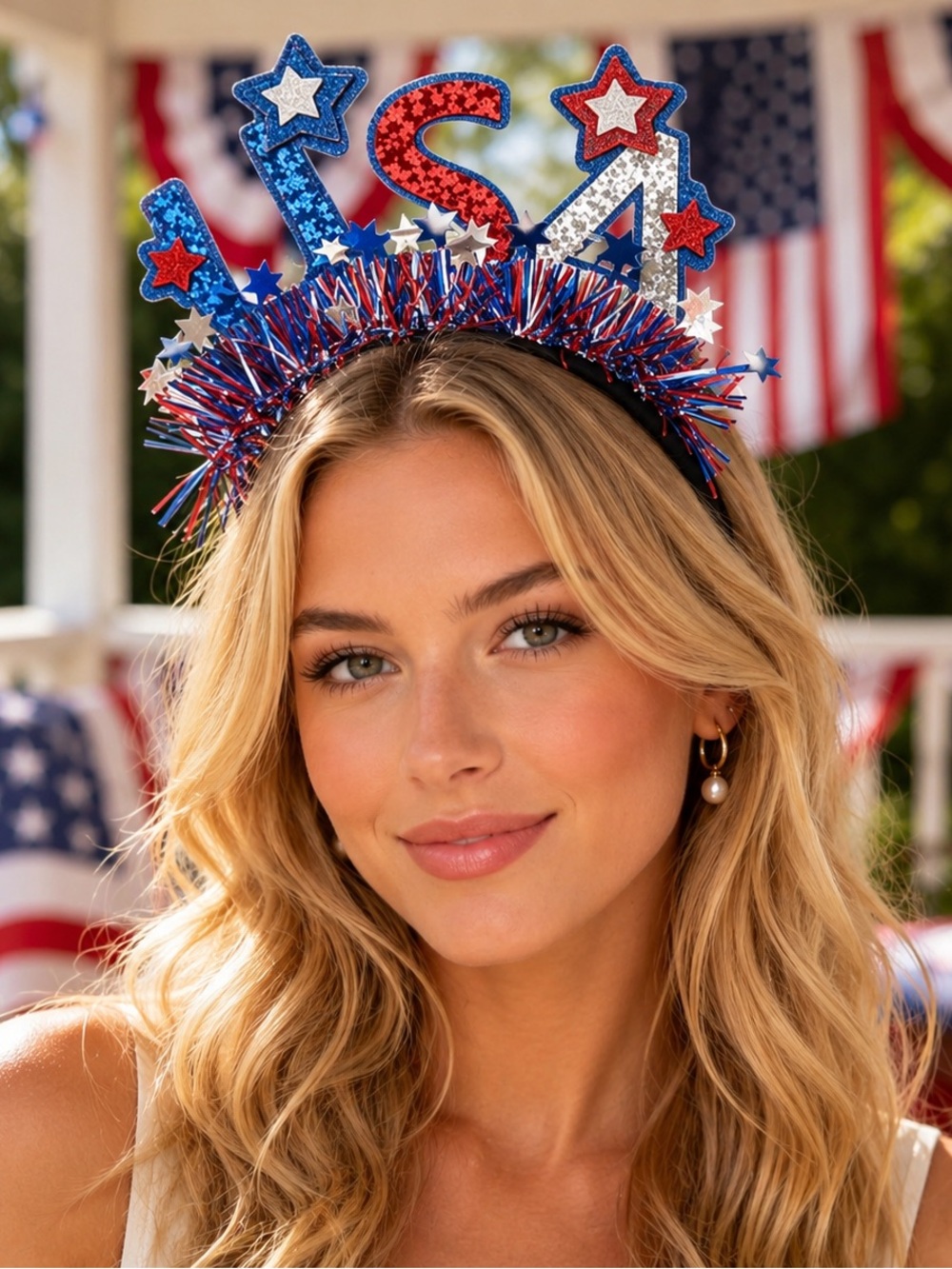 Patriotic 4th of July Star Headband - Red, White & Blue